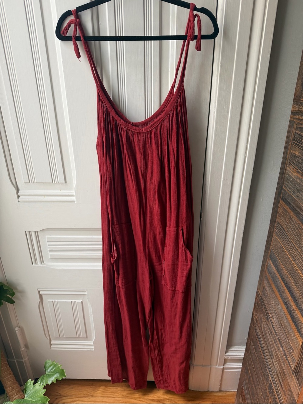 Red Tie-Shoulder Wide-Leg Jumpsuit